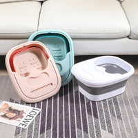 Foldable Foot Spa Basin with Massage Points and Lid for Home and Dorm Use