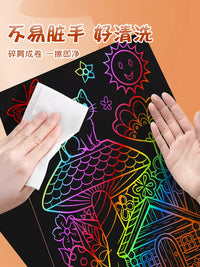 Scratch Art Paper Set for Kids, A4/32K Black Scratch-off Paper with Bamboo Pens & Stencils