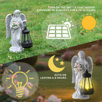 Solar Angel Girl Garden Statue with Lantern - Outdoor Resin Yard Decor Night Light