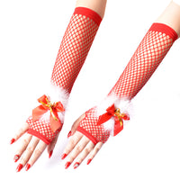 Christmas Fishnet Bell Gloves Mid-Length for Lingerie Outfits