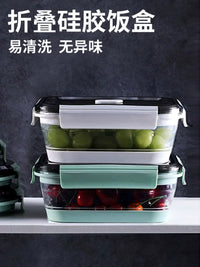 Collapsible Silicone Lunch Box with Chopsticks, Portable for Travel, Camping, and Picnics