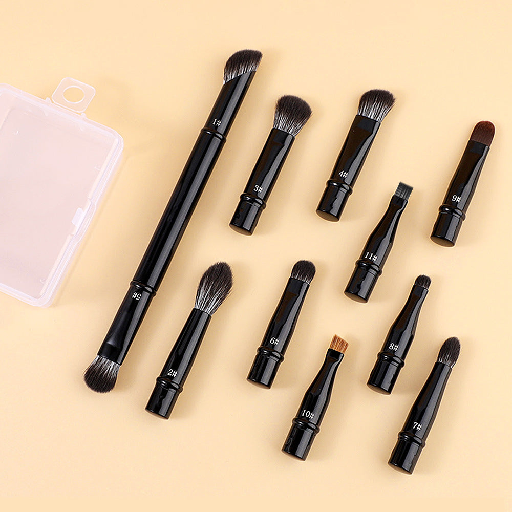 11-Piece Mini Portable Eyeshadow Concealer Eyeliner Lip Brush Set with Replaceable Heads