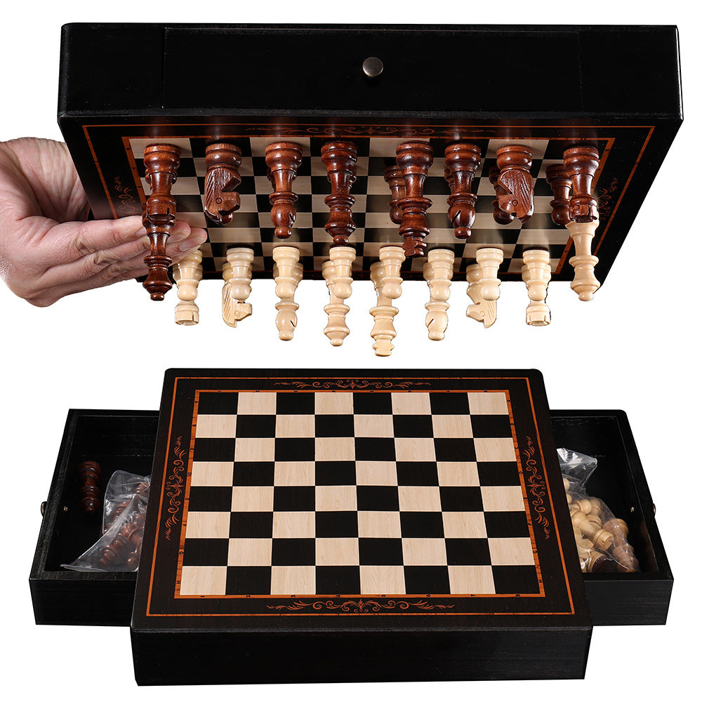 Wooden Chess Set with Folding Board, Portable Educational Board Game for Adults and Kids