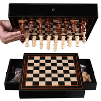 Wooden Chess Set with Folding Board, Portable Educational Board Game for Adults and Kids