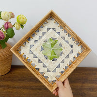 Vietnamese Rattan Woven Nordic Style Square Shell Tray for Home Living Room Coffee Table Storage