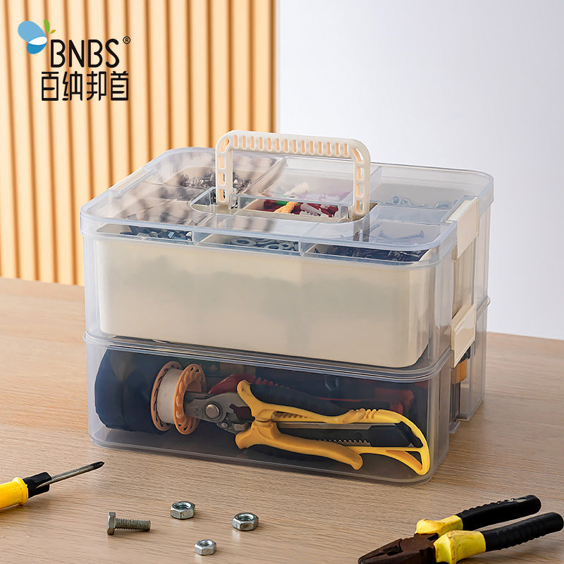 Double-Layer Transparent Storage Box with Lid for Small Parts and Tools