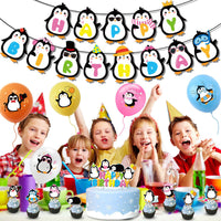 Penguin Theme Party Decoration Kit with Banner, Balloons, and Cake Toppers for Kids' Birthday