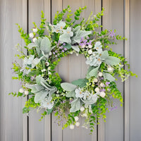 Artificial Eucalyptus and Lamb's Ear Spring Wreath for Door and Wall Decor