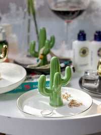 Nordic Style Ceramic Cactus Jewelry Holder Ring Dish for Dresser and Desktop Decor