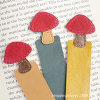 Mushroom Head Leather Bookmark, Minimalist Contrast Color Book Clip for Students