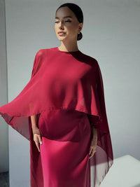 Women's Elegant Solid Color Dress with Shawl Set for Summer