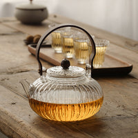 Glass Teapot with Handle for Stovetop, High Temperature Resistant, Pumpkin Design, for Flower Tea and Health Tea