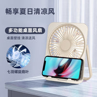 Ultra-Thin Portable Card Fan with Phone Holder for Desk, Camping, and Outdoor Use