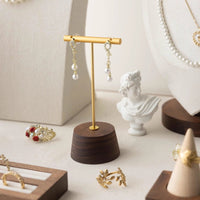 Walnut Wood Jewelry Display Stand for Necklaces, Rings, and Earrings - Countertop Showcase Organizer