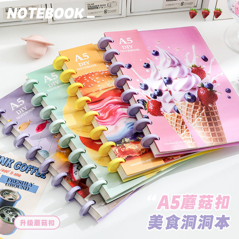 A5 Mushroom Hole Loose-Leaf Notebook with Decorative DIY Cover, Thickened Journal with Lined Pages, 80 Sheets