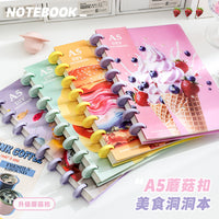 A5 Mushroom Hole Loose-Leaf Notebook with Decorative DIY Cover, Thickened Journal with Lined Pages, 80 Sheets