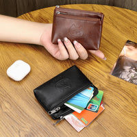 Handmade Leather Cat Coin Purse Mini Portable Earphone Card Holder