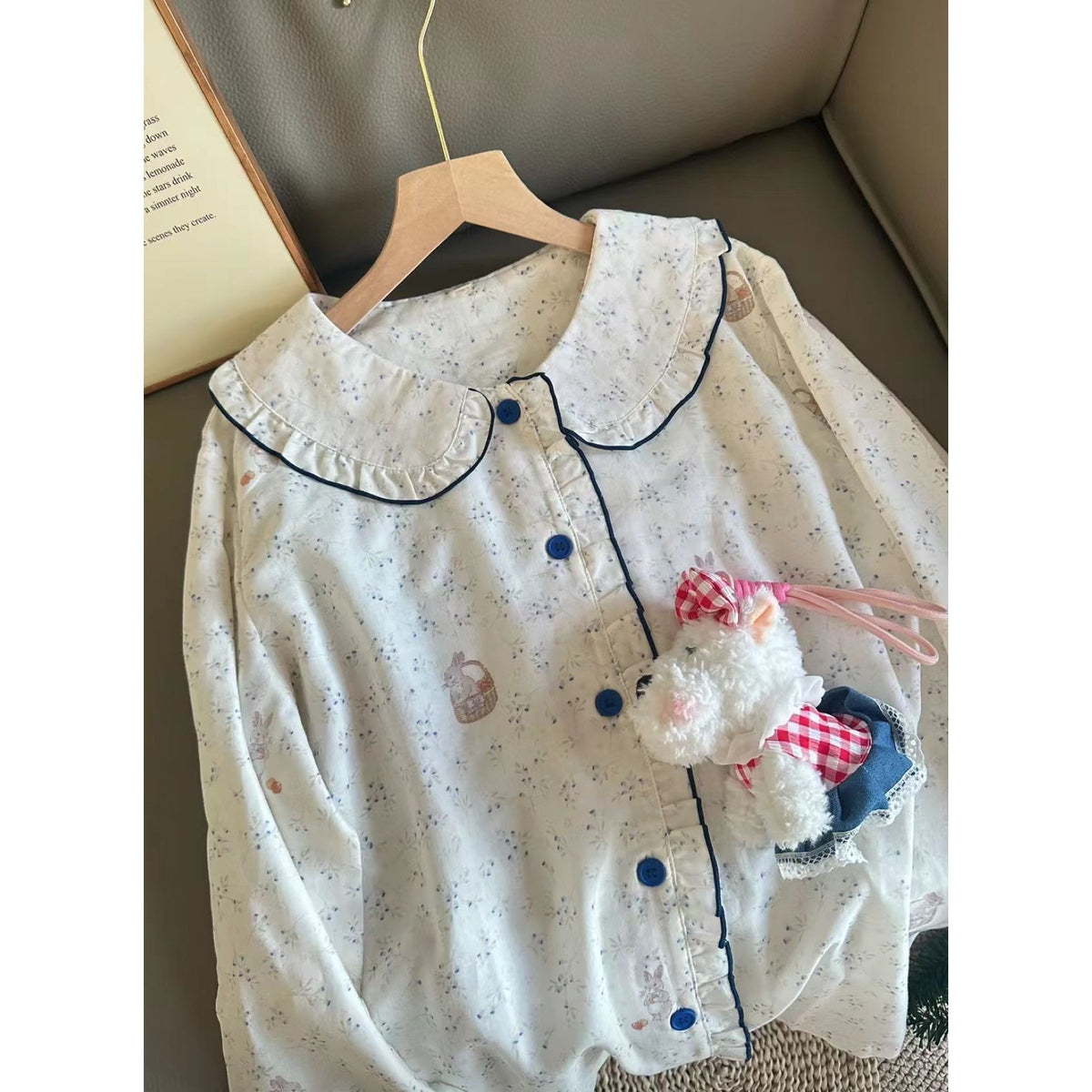 Women's Floral Doll Collar Pajama Set Long Sleeve Cotton Sweet Princess Style Homewear
