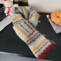 Fair Isle Colorblock Knitted Scarf for Women, Warm Retro Winter Neck Warmer