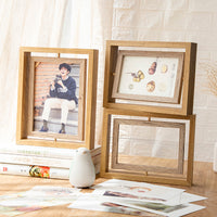 Double-Sided Rotating Photo Frame Nordic Style Wooden Picture Holder for Tabletop Display