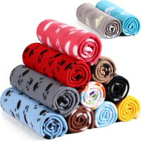 Pet Paw Print Fleece Blanket for Cats and Dogs, Double-Sided Warm Printed Mat