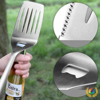 5-Piece Stainless Steel BBQ Grilling Utensil Set with Spatula, Fork, Tongs, and Cleaning Brush