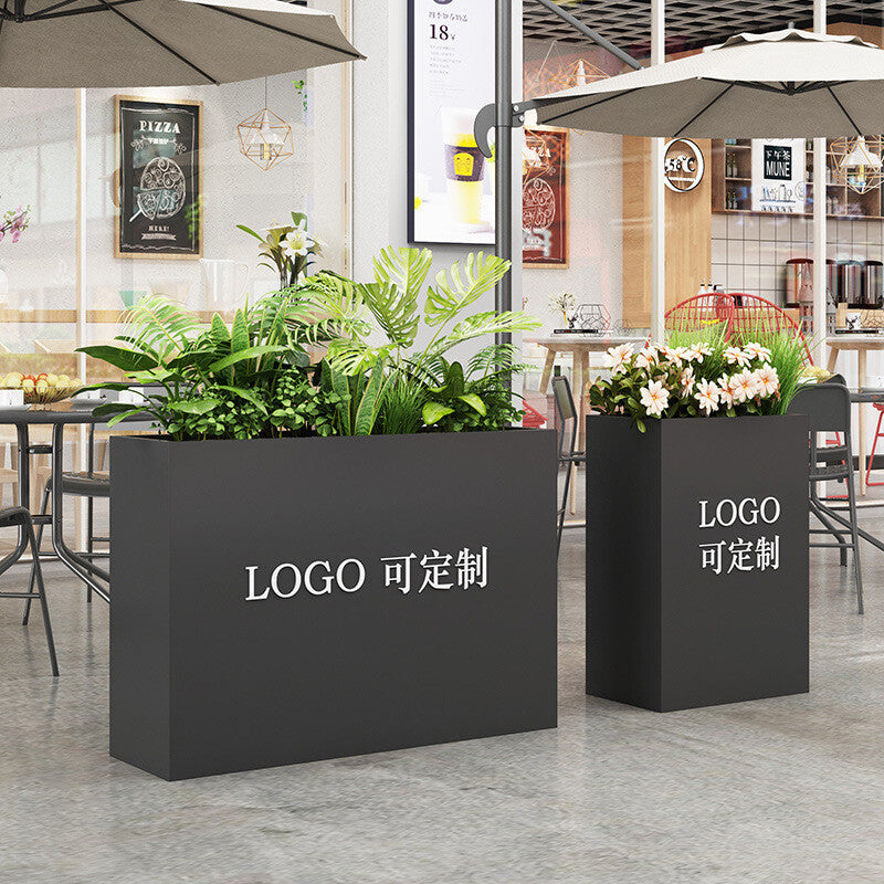Black Stainless Steel Metal Planter Box, Freestanding Outdoor Rectangular Planter for Patio & Garden Plants, Modern Design