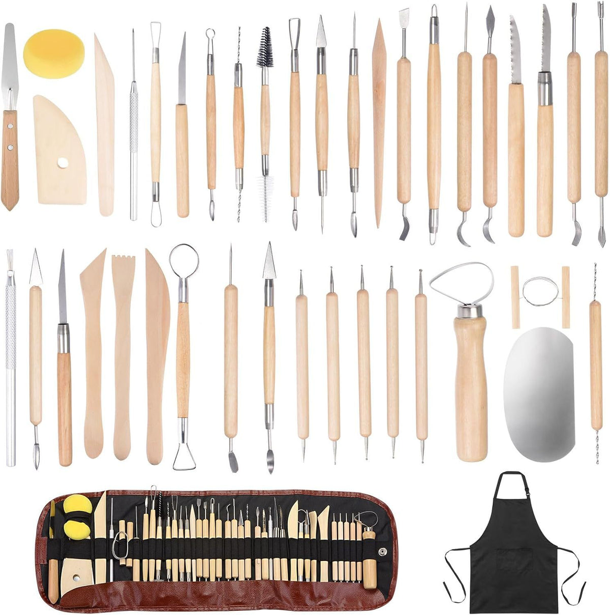 Pottery Clay Sculpting Tools Set for DIY Craft Projects - Wooden Handle Clay Modeling Kit