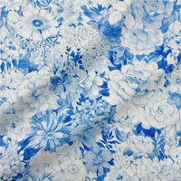 Elegant Blue and White Porcelain Floral Cotton Fabric for DIY Apparel and Crafts