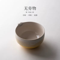 Handmade Graduated Yellow Matcha Bowl with Spout - Large Capacity Tea Ceremony Bowl