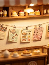 Miniature Dollhouse Wall Decor Cards with Clips and Rope for Dollhouse Scenes