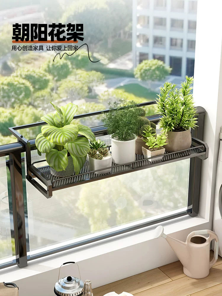 Balcony Railing Hanging Planter Rack Iron Art Window Sill Storage Shelf for Succulents and Potted Plants