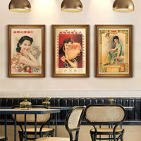 Vintage Shanghai Cheongsam Beauty Wall Art for Home and Commercial Decor