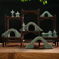 Miniature Stone Bridge and Boat Ornament for Bonsai Landscape Decor