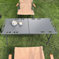 Large Semi-Automatic Hydraulic Folding Camping Table for Outdoor Picnics and Stalls, Thickened Aluminum Alloy