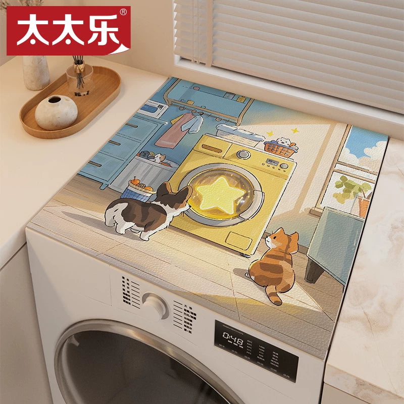 Cute Cartoon Washing Machine Cover Dustproof Waterproof Sunscreen Refrigerator Bedside Table Mat Household Pad
