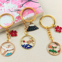 Japanese Koi & Crane Alloy Keychain with Mount Fuji Charm for Bags