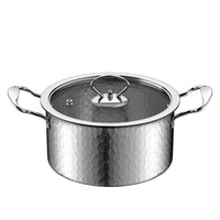 Hammered Stainless Steel Individual Hot Pot with Dual Handles, 14-16cm, Induction & Gas Compatible