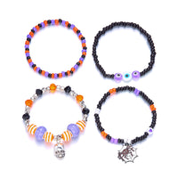 Halloween Beaded Bracelet Set with Skull and Pumpkin Charms
