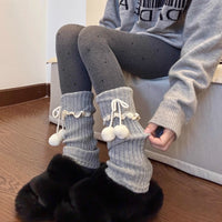 Lolita Fluffy Ball Leg Warmers for Women - Korean Style Warm Winter Boot Socks