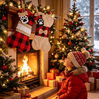 Christmas Burlap Bone Stocking Pet Gift Candy Bag Fireplace Decor