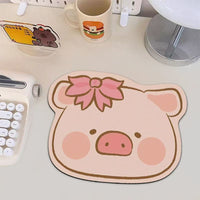 Playful Pig Irregular Mouse Pad, Cartoon Absorbent Non-Slip Desk Mat for Office and Home