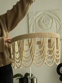 Bohemian American Retro Wood Bead Chandelier for Bedroom Study Living Room