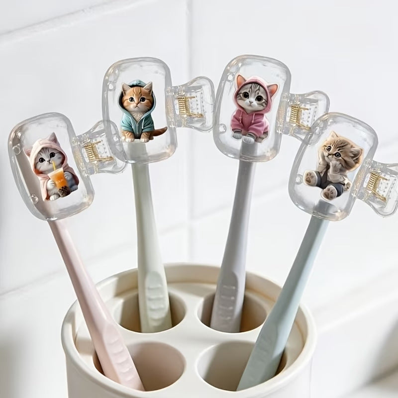 4-Pack Cute Cat Toothbrush Holder Clips Portable Travel Toothbrush Head Protectors