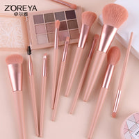 Pink Peach Makeup Brush Set for Beginners - Blush, Powder, Eyeshadow, Eyeliner, Concealer Brushes