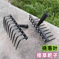 Heavy-Duty Forged Iron Rake for Leaves and Weeds, Curved Tine Garden Tool