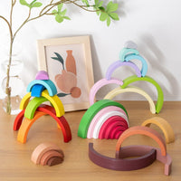 Wooden Rainbow Stacking Blocks Montessori Educational Toy for Kids