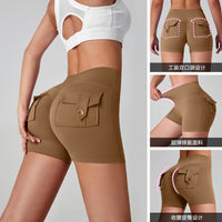 Women's Naked-Feel Peach Butt Yoga Shorts with Pockets - Quick Dry & Hip Lifting for Workout & Fitness
