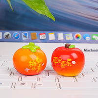 Cute Fruit-Themed Resin Mini Desktop Car Ornament with Auspicious Sayings