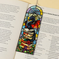 Fantasy Stained Glass Style Acrylic Bookmark with Dragon Pattern